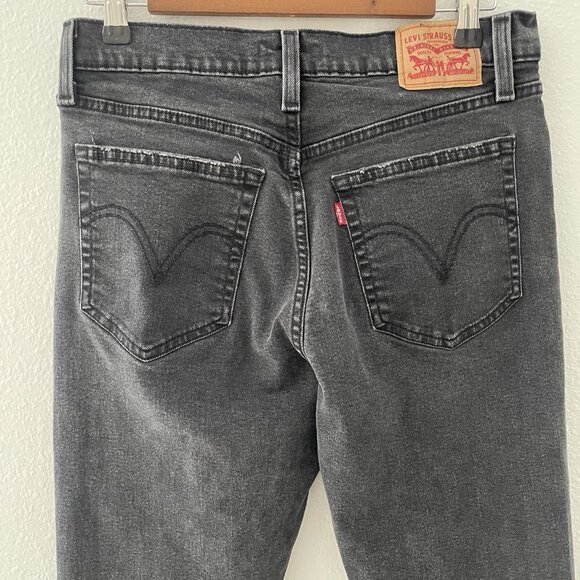 Levi’s Premium Wedgie Straight Jeans Women’s Size 31 Black Distressed High Rise - Picture 5 of 8